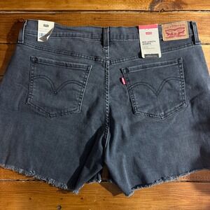 Levis Mid Length Shorts Women's 33 (Meas 36x4.5) Faded Black Denim Raw Hem NEW